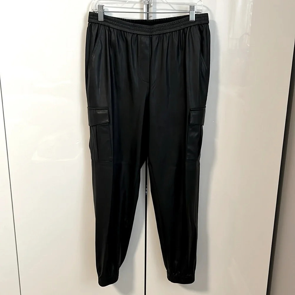 BCBGMAXAZRIA Faux Leather Carpenter Cargo Pants, Size M